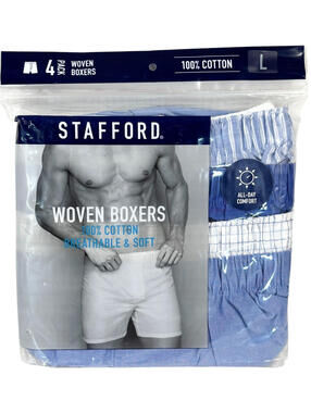 Stafford Woven Boxers Men's Size Large 4-Pack 100% Cotton NWT Multi Colored